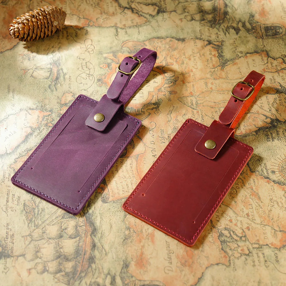 Luggage Tags Genuine Leather Men Women Suitcase Name Baggage Tag Crazy Horse Leather Airplane Labels Travel Accessories