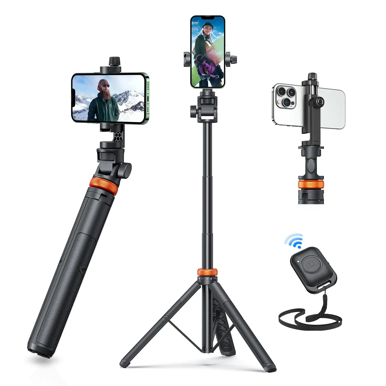 1.49m Phone Tripod for IPhone & Selfie Stick Tripod with Remote Extendable Phone Tripod Stand Compatible with IPhone/Androi