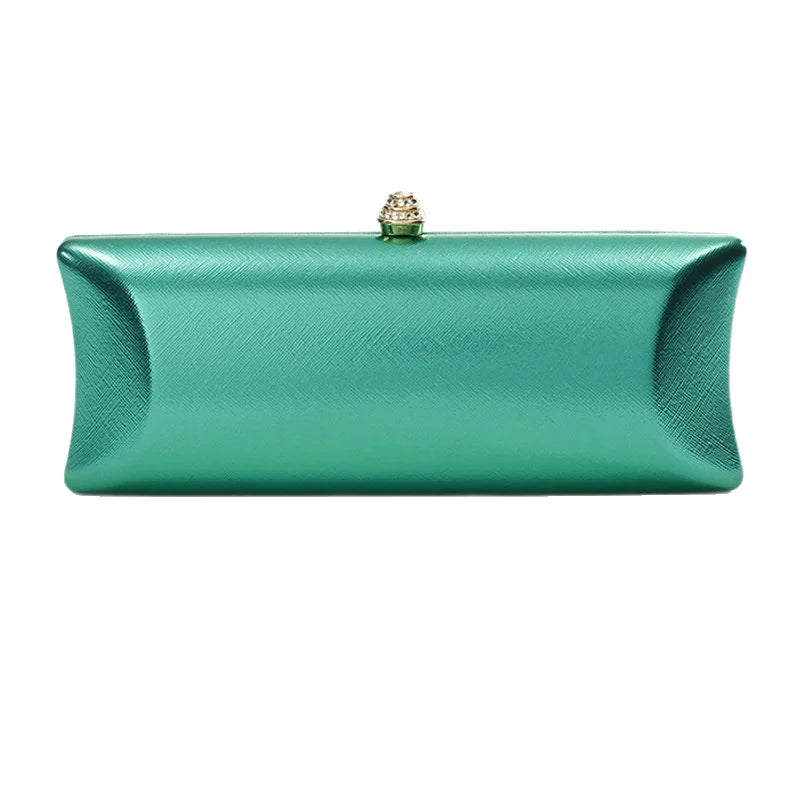 Classical Long Box Evening Bag Women's Luxury Green Wedding Bag  Versatile Pure Color Pillow Clutch Purse with Crossbody Chain