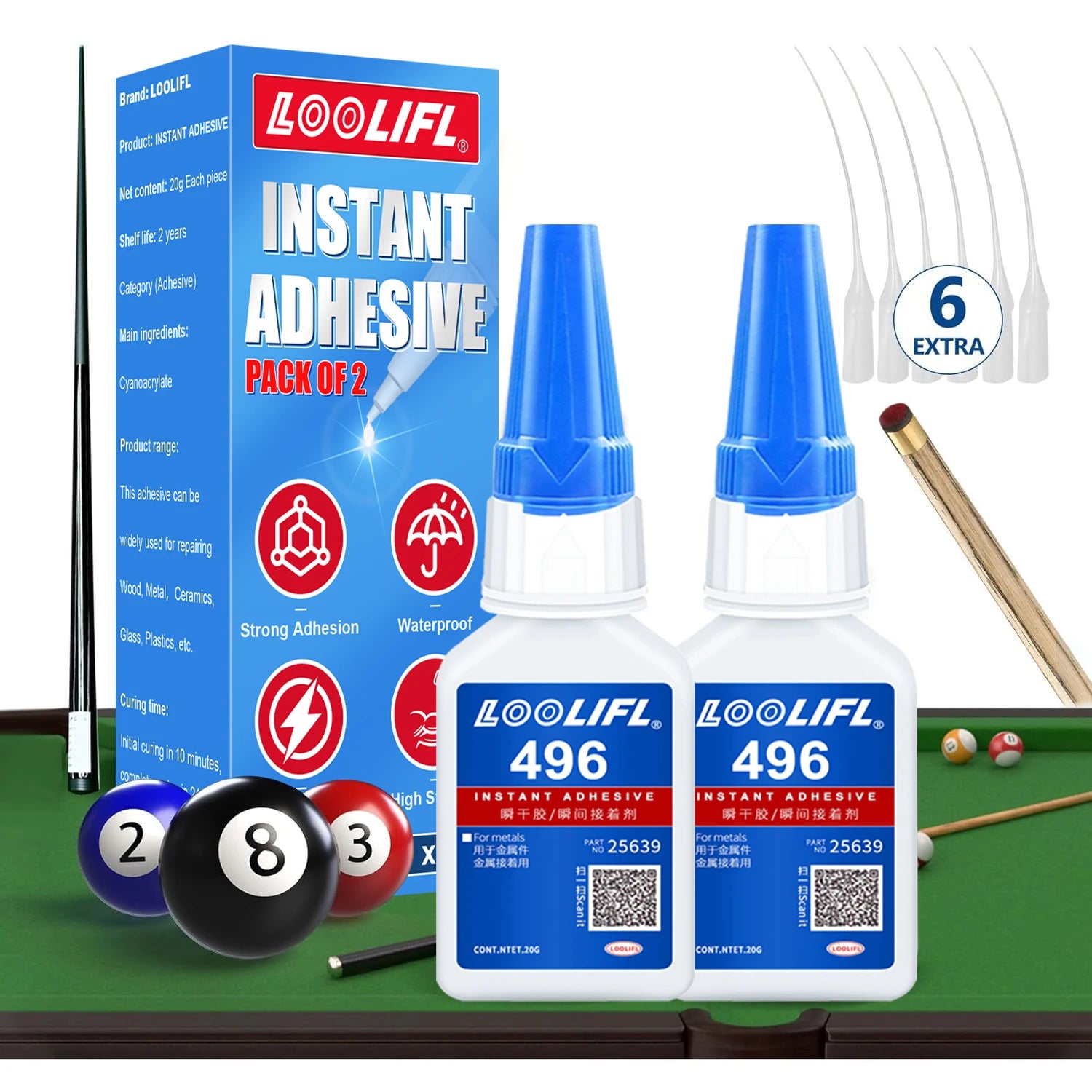 SuperGlue Billiards Club Head, Snooker Club Super Glue, Professional Player Repair and Electrical Selection for Club Accessories