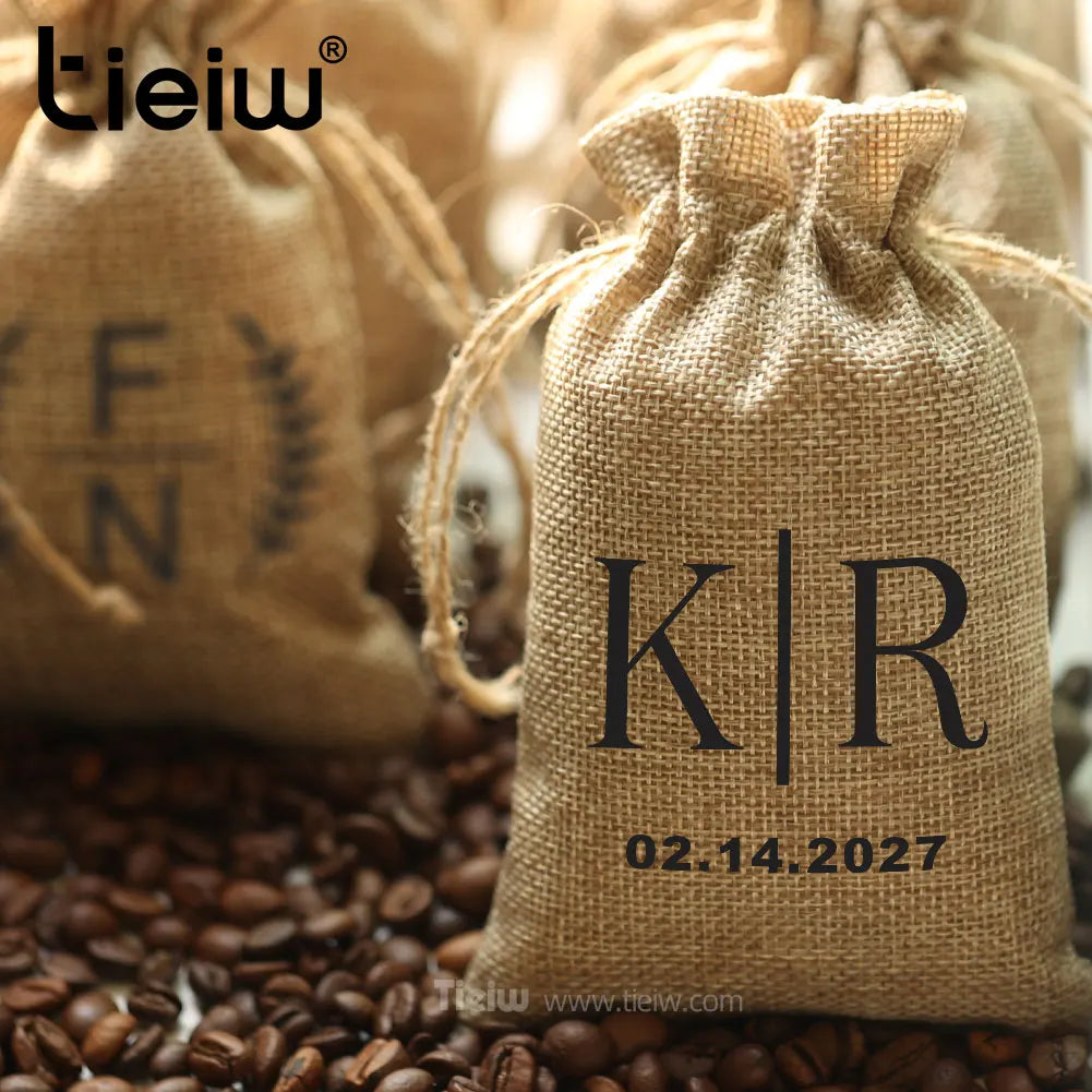 Custom Burlap Favor Bags With Drawstring For Wedding And Party Favors Personalized Natural Linen Sack For Candy Coffee DIY Craft