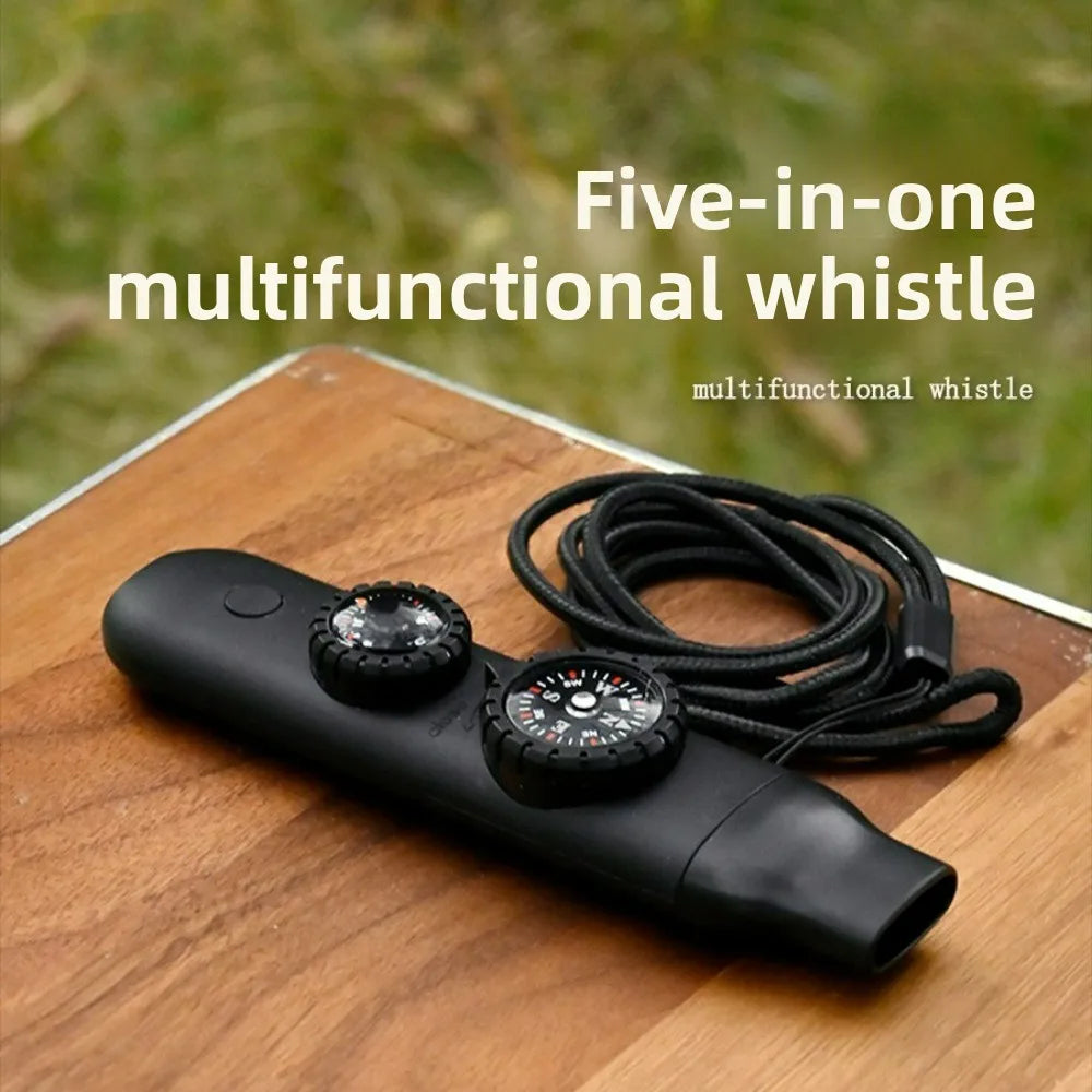 7-in-1 Multifunctional Outdoor Survival Whistle with LED Light Thermometer Compass for Camping Hiking Emergency Rescue Safety