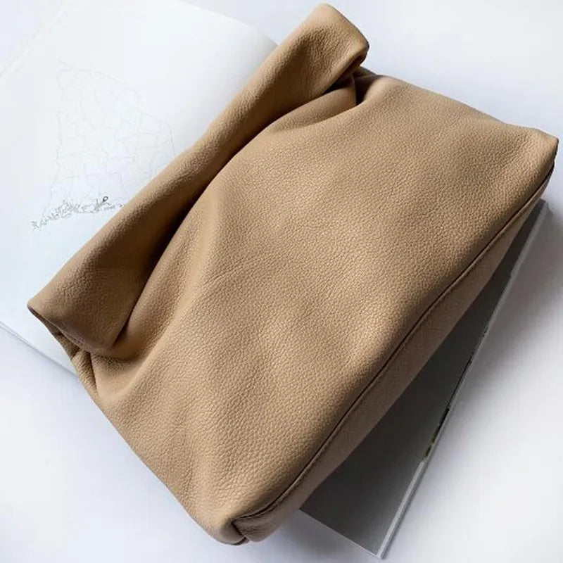 Personality Roll-Edge Leather Bag Lazy Casual Leather Soft Bag Phone Women High Quality Holding Red Large Bag Luxury Designer