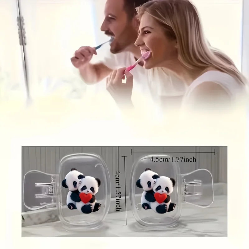 Cute Hugging Pandas 2pcs Portable Toothbrush Head Cover Storage Box Bathroom Additions Family & Business Trips Products Travel
