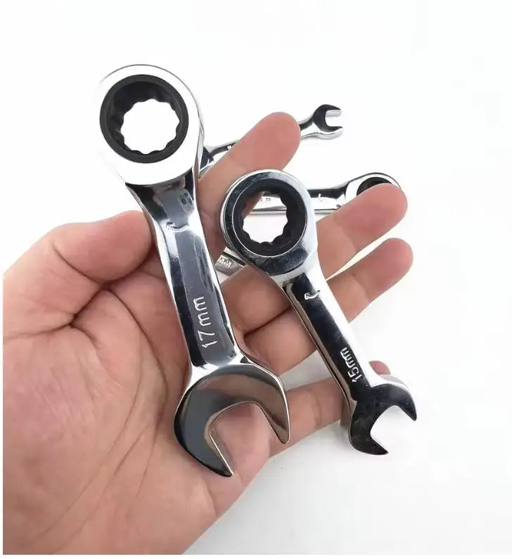 Short handle adjustable head ratchet wrench mini fast ratchet wrench labor-saving auto repair hardware dual-purpose wrench tool