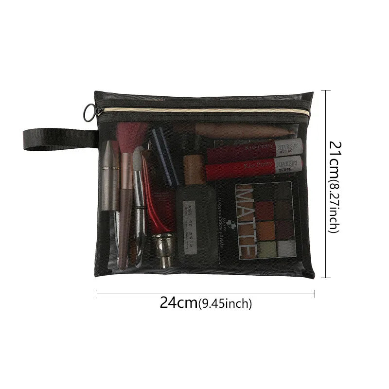 1PCSLarge Capacity Mesh Cosmetic Bag Travel Storage Female Make Up Black Portable Toiletry Organizer Case Lipstick Storage Pouch