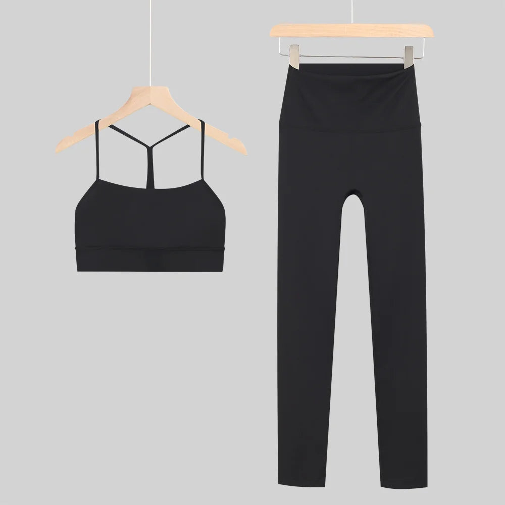 New Yoga Women Vest Gym Top Y-shape Bra Set Comfortable Running Fitness Cropped Pants Sportswear