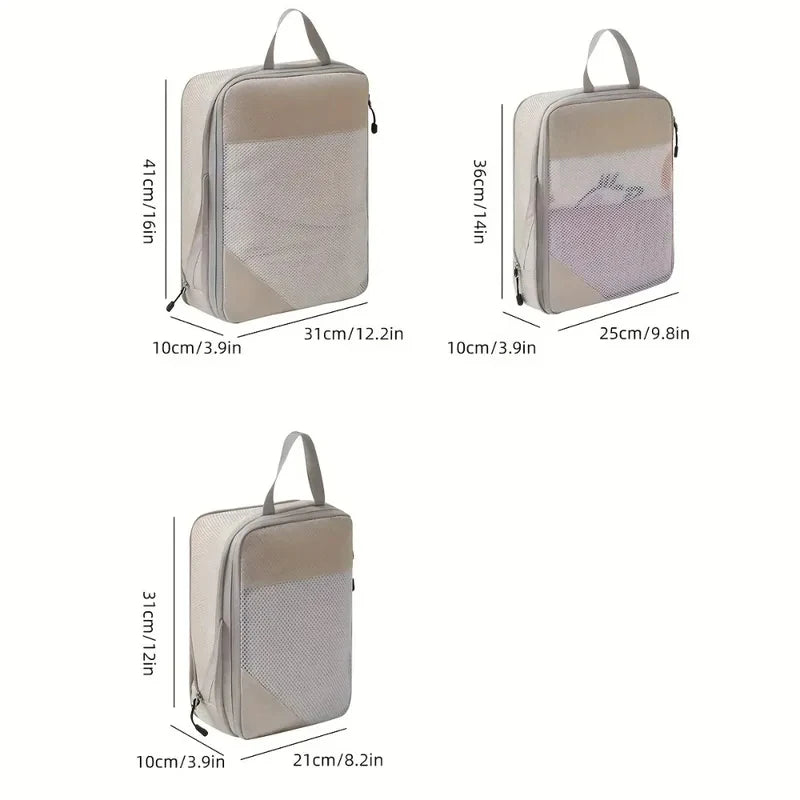3-piece Travel Compression Packing Cube, Travel Bag Luggage Organizer Travel Essentials Carry-On Luggage Compression Cube
