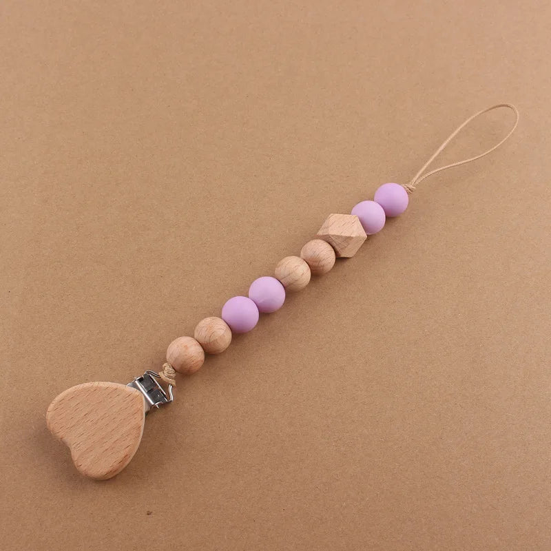 Baby products cartoon love beechwood pacifier clip creative baby silicone beads bite teeth pacifier chain