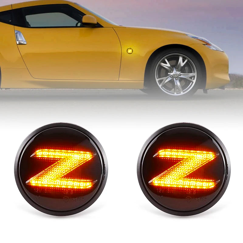 2Pcs LED Side Marker Light For Nissan 370Z Z34 2009-2020 350Z Z33 2003-2009 Side Fender Dynamic Turn Signal Indicator Lights