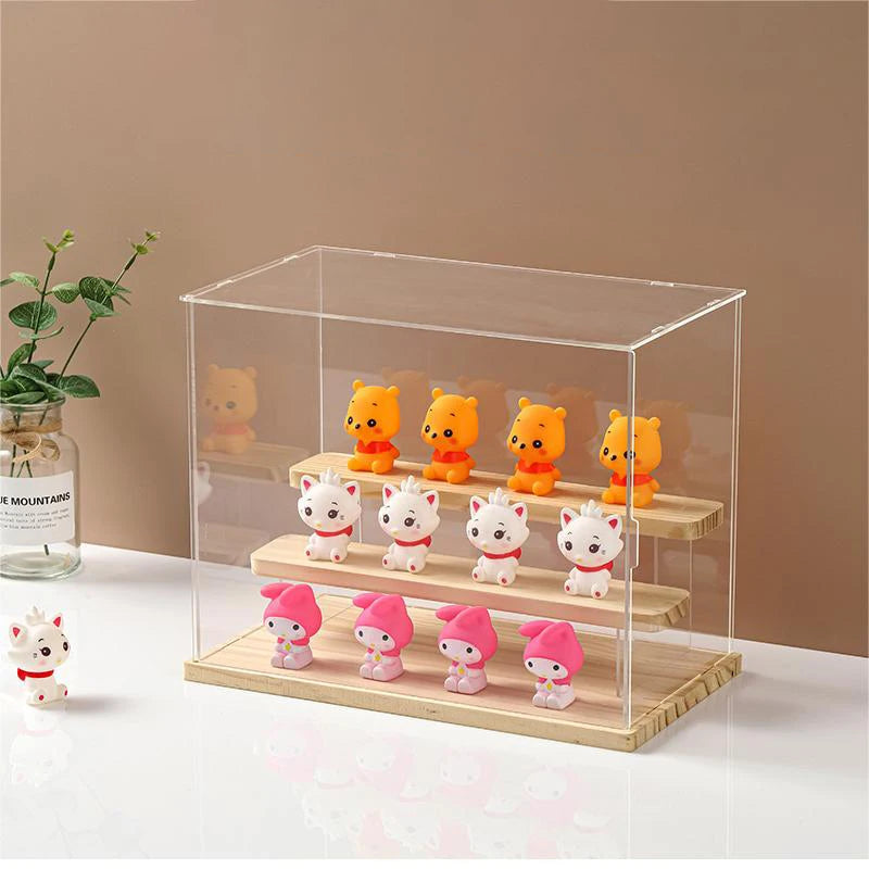 Solid Wood Step Figure Display Cabinet Transparent Acrylic Display Box For Toys, Car Models, Action Figures Storage And Display