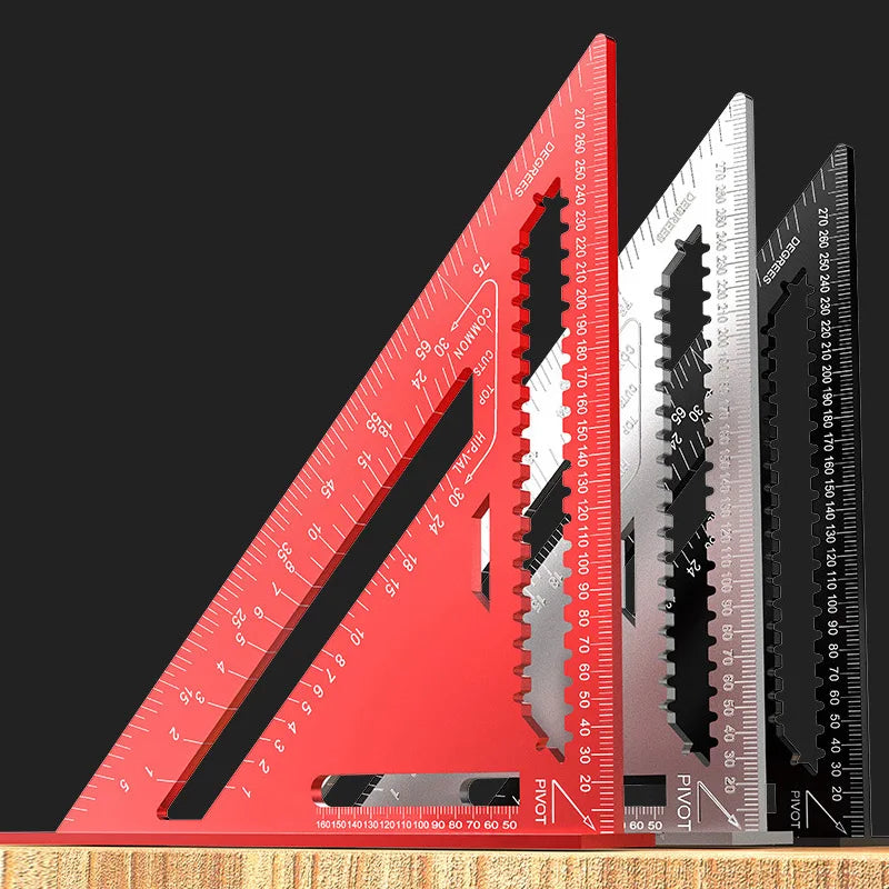 Precision 7/12 Inch Aluminum Alloy Triangle Ruler Woodworking Measuring Tools Durable Metal Metric Imperial Gauging Angle Finder