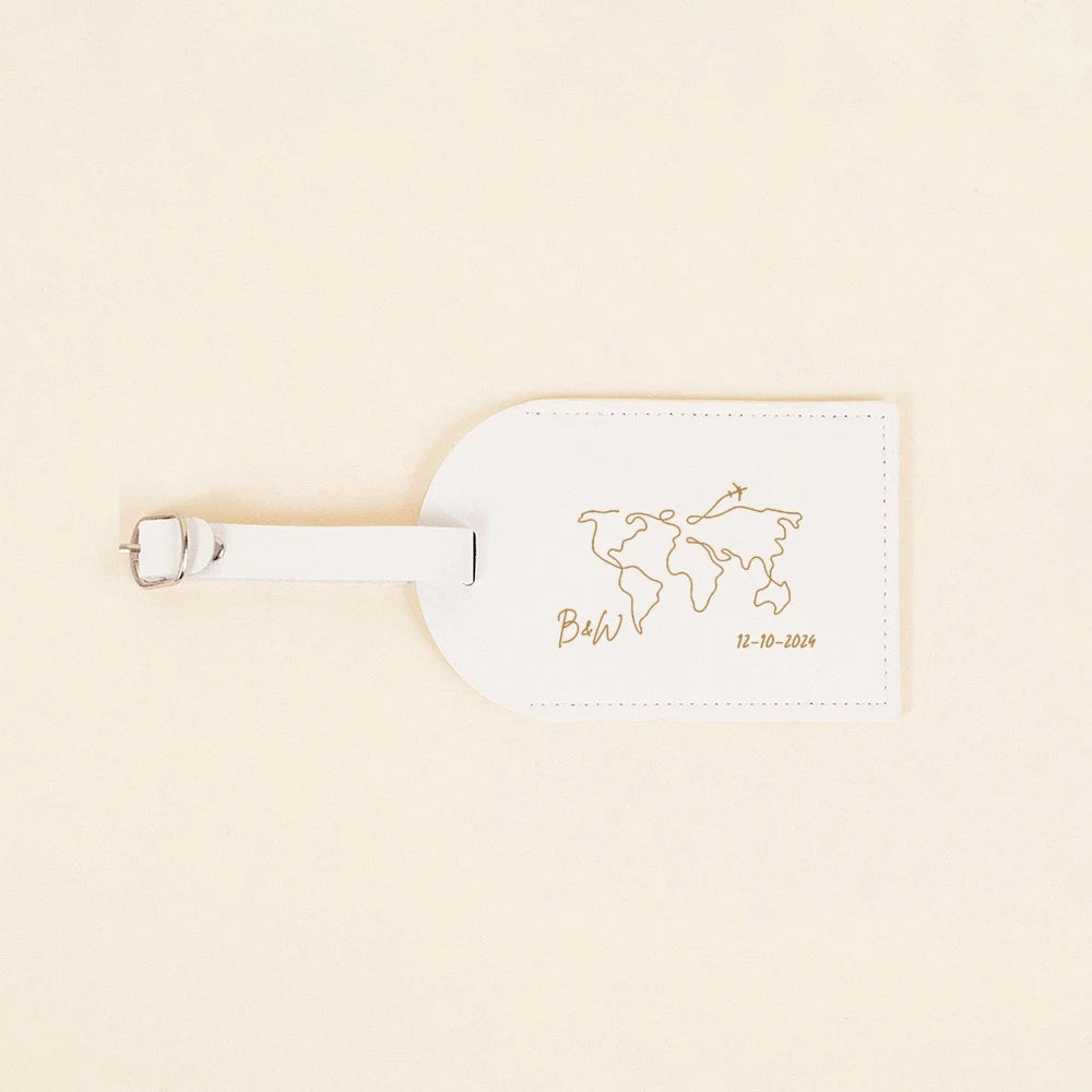 Personalized Pu Leather Luggage Tag Monogrammed Couple Travel Baggage Label Tags Wedding Bridal Shower Gift for Family Friends