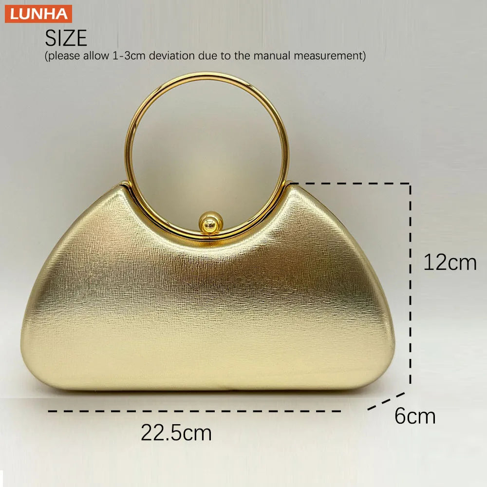 Women's Luxury Evening Clutch Bag Box Purse Metal Handle Chain Strap Party Wedding Handbag for Formal Occasions