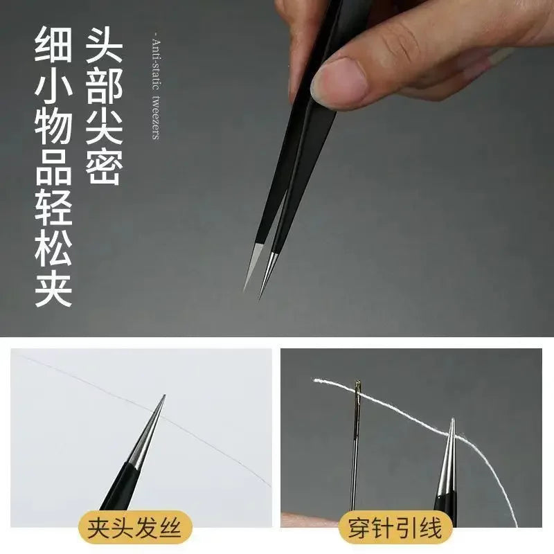 High precision small tweezers Anti static stainless steel pointed elbow tweezers Sewing machine maintenance clamp tweezers