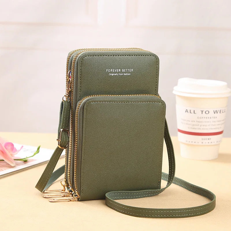 2024 New Large Capacity Multi functional Solid Color Fashion Simple Single Shoulder Small Bag Touch Screen Crossover Mobile Phon