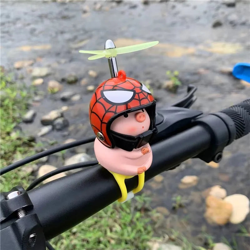 Pink Pig with Helmet Propeller Cute Little Wind-breaking Duck Road Bike Motor Helmet Riding Cycling Car Cute Ornament Decor
