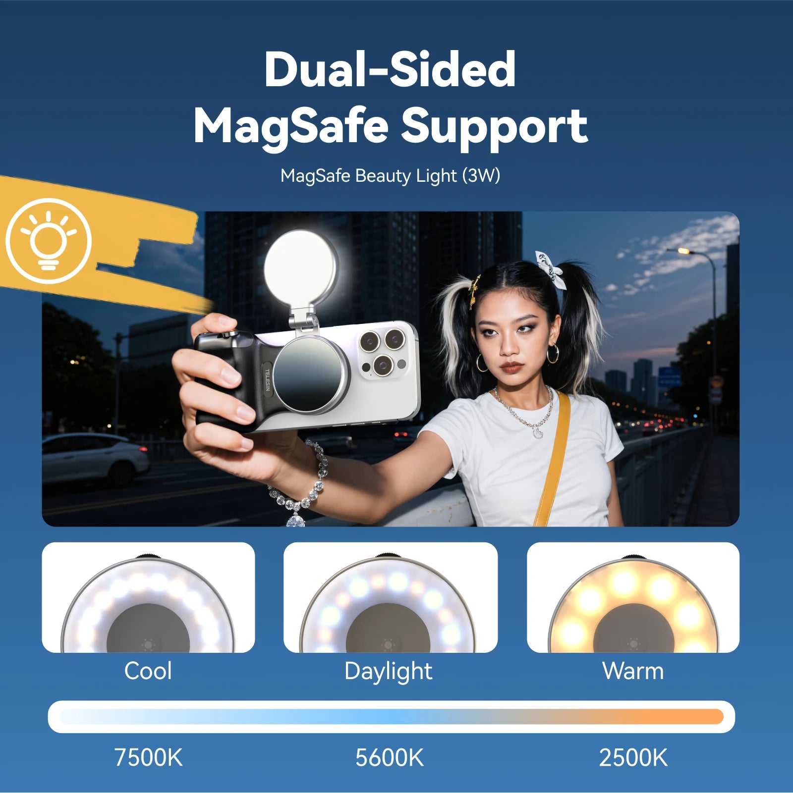 TELESIN Magnetic Phone Camera Shutter Grip and Fill Light Set Shooting Aid Remote Control Handle for Iphone HUAWEI SAMSUNG Phone