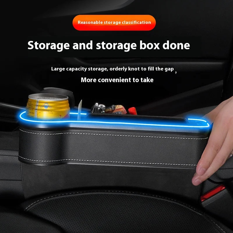 Car Storage Box With Ambient Light USB Charging Port Light-Emitting Multi-Functional Car Seat Clip Gap Storage Box