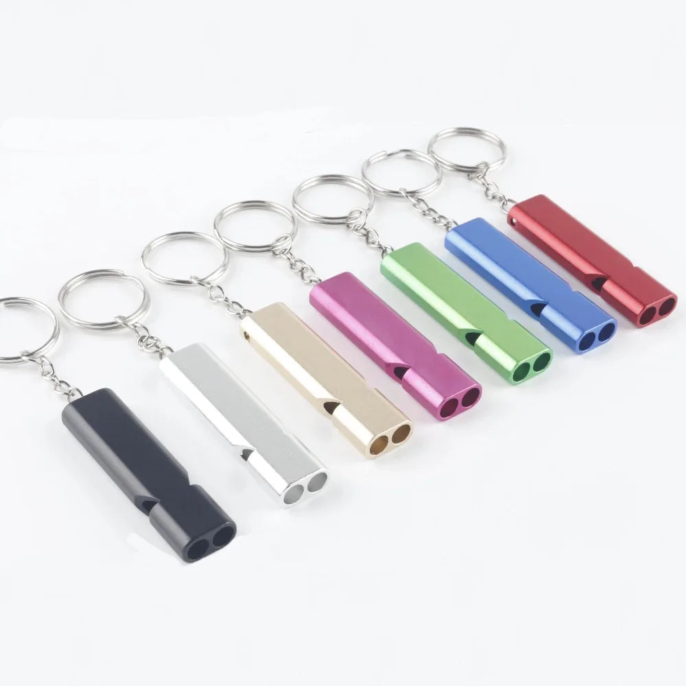 Hot Aluminum Alloy Double Tube Survival Whistle Emergency Rescue Whistle Keychain EDC Tool for Camping Hiking Outdoor Training