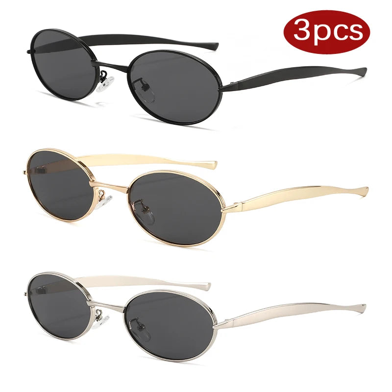 Hiking 1/3pcs New Small Oval Anti Light Glasses 2025 Women Y2K Metal Frame Luxury Brand Shades Fashion Punk Popular Eyewear