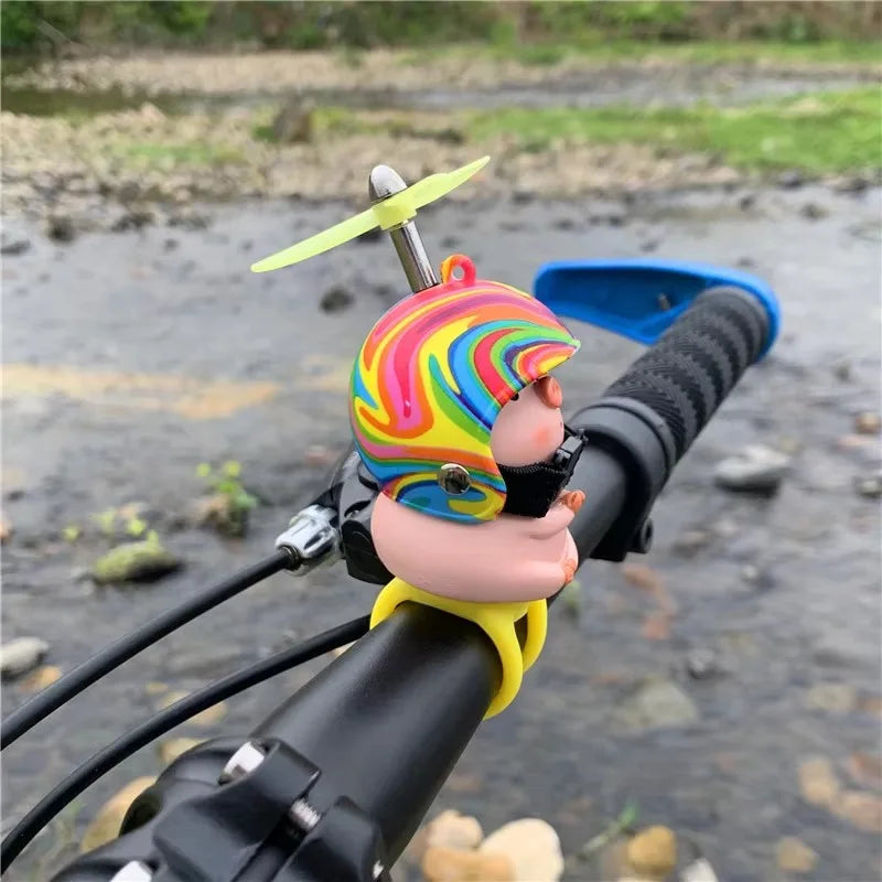 Pink Pig with Helmet Propeller Cute Little Wind-breaking Duck Road Bike Motor Helmet Riding Cycling Car Cute Ornament Decor