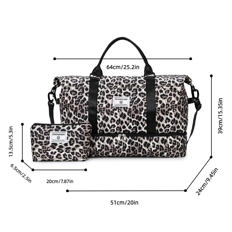 2pcs Set - Large Capacity Travel Duffel Bag with Shoe Compartment and Cosmetic Pouch Casual Nylon Gym Bag Weekend Overnight Bag