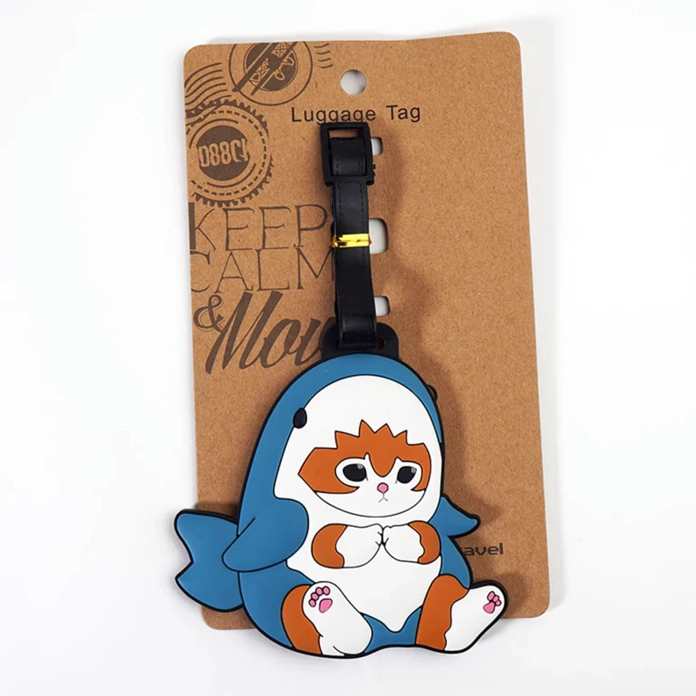 New Cute Shark Cat Luggage Tag Cartoon Anime PVC Bus Card Holder Cover Portable Travel Suitcase Label Antilost Address Card Tag