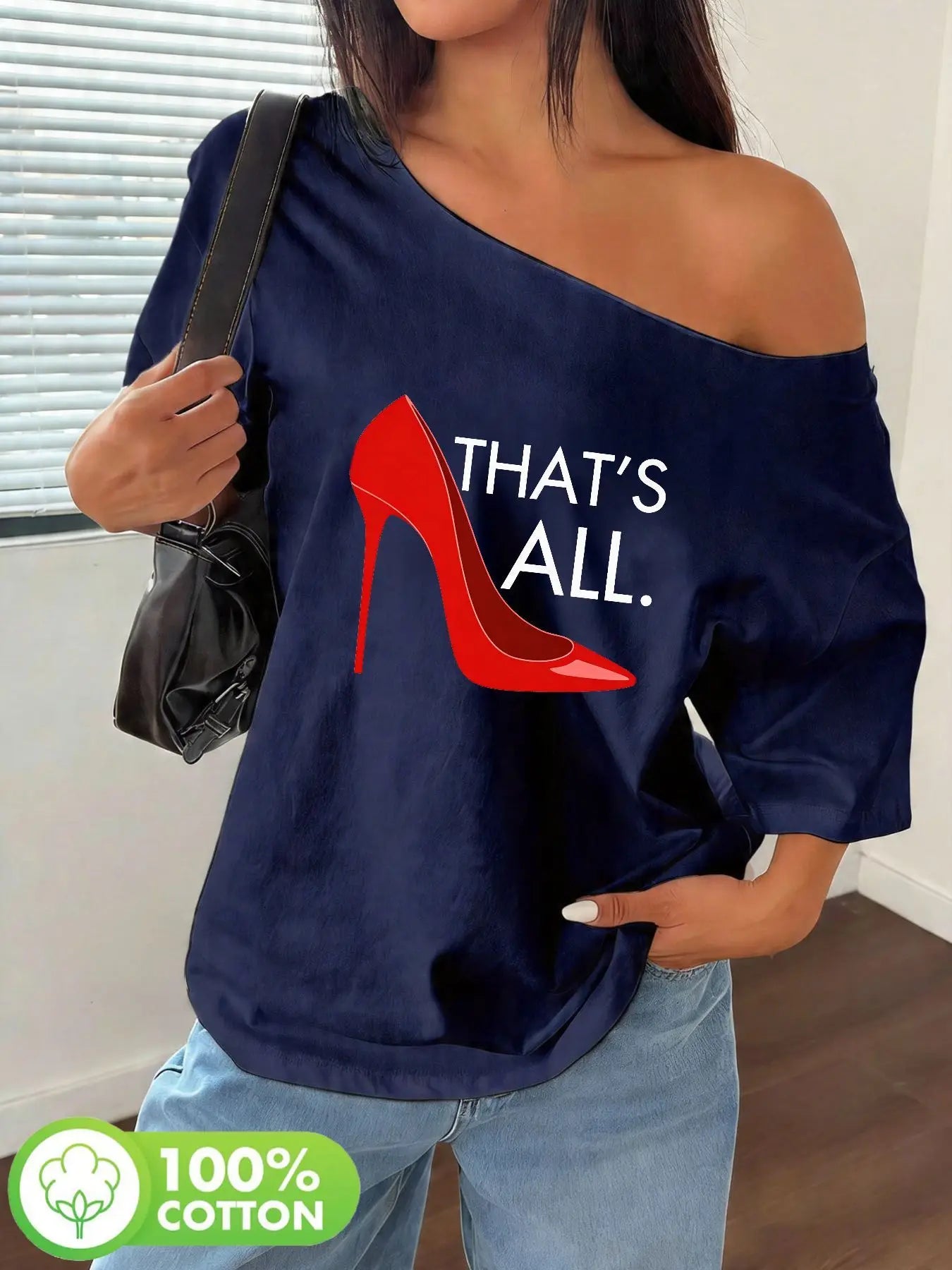 Plus Size Floral Print Off Shoulder T-Shirt Loose Fit Y2K Summer Cotton Tee