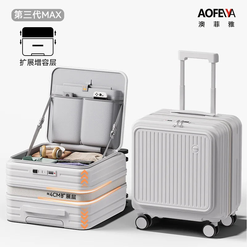 Front Opening Luggage 18 20 Inch Carry On Suitcase Lightweight Spinner Wheels Mini Travel Trolley Case with Laptop Compartment