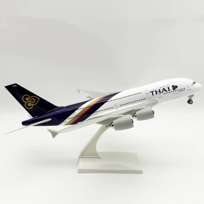 1/240 Scale Thai A380 Airplane Model Kit (30cm L) Diecast Resin Plane Model with Stand for Adult Aviation Gift or Boy Plane Toy