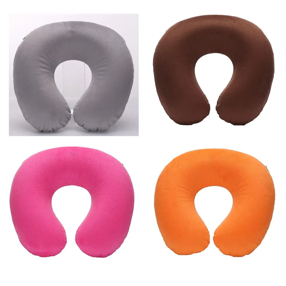 1/3/4Pcs Travel Pillow Car Air Flight Office Inflatable Neck Pillow Short Plush Cover PVC Support Headrest Soft Nursing Cushion