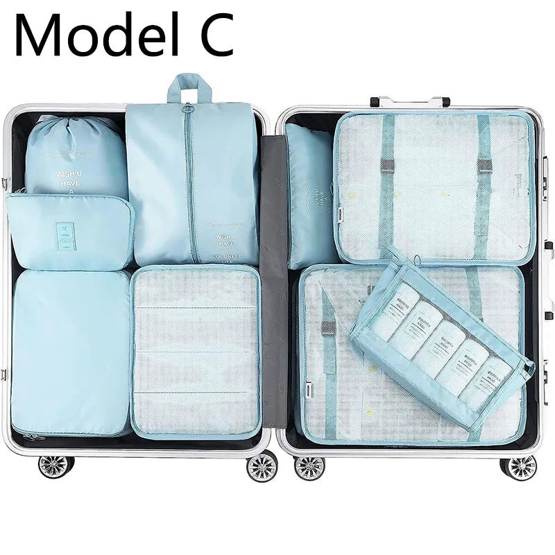 9Pcs/set High Quality Luggage Storage Bags For Packing Cube Clothes Underwear Cosmetic Bag Travel Suitcase Organizer Bag Pouch