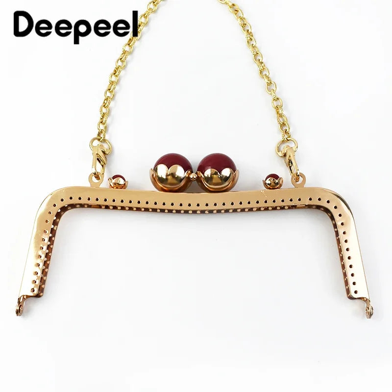 1/2/3Pcs 20cm Metal Bag Handle Retro Pearl Kiss Clasp Lock Buckle Purse Frame DIY Sewing Handbag Brackets Hardware Accessories