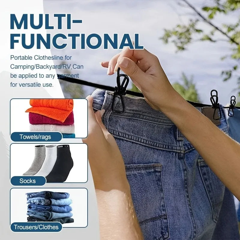 1Pc Retractable Portable Travel Clothesline, Clothing Line with 12 Clothespins, Indoor Clothing Drying Line, Outdoor Camping Acc