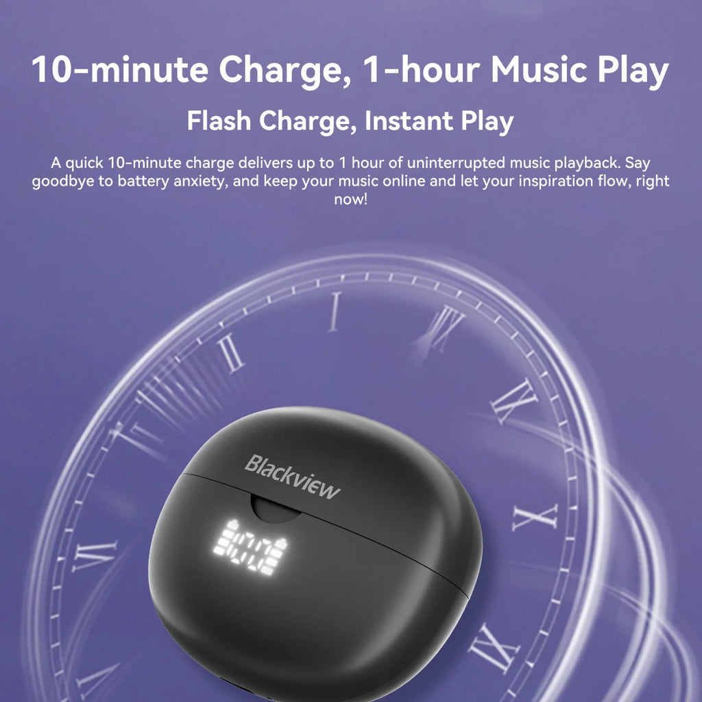 Blackview AirBuds 13 OWS Ear Clip Headset with LED Display IPX7 Waterproof 400mAh Bluetooth 5.4 Sports Earphones with Mic