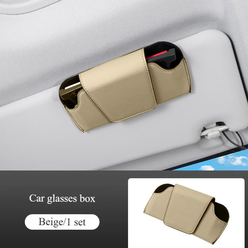 Universal Magnetic Car Sunglasses Holder Super Fiber Leather Case Auto Sun Visor Glasses Box Clip Fastener Eyeglasses Storage