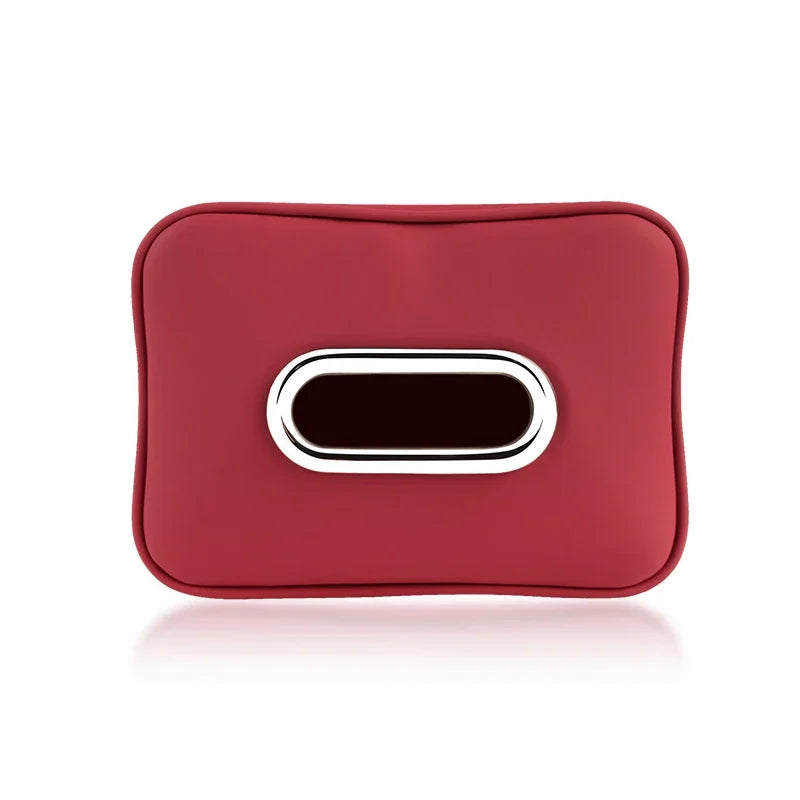 Universal Black Leather Car Tissue Bag with Chrome Metal Opening Hanging Headrest Napkin Box Cover