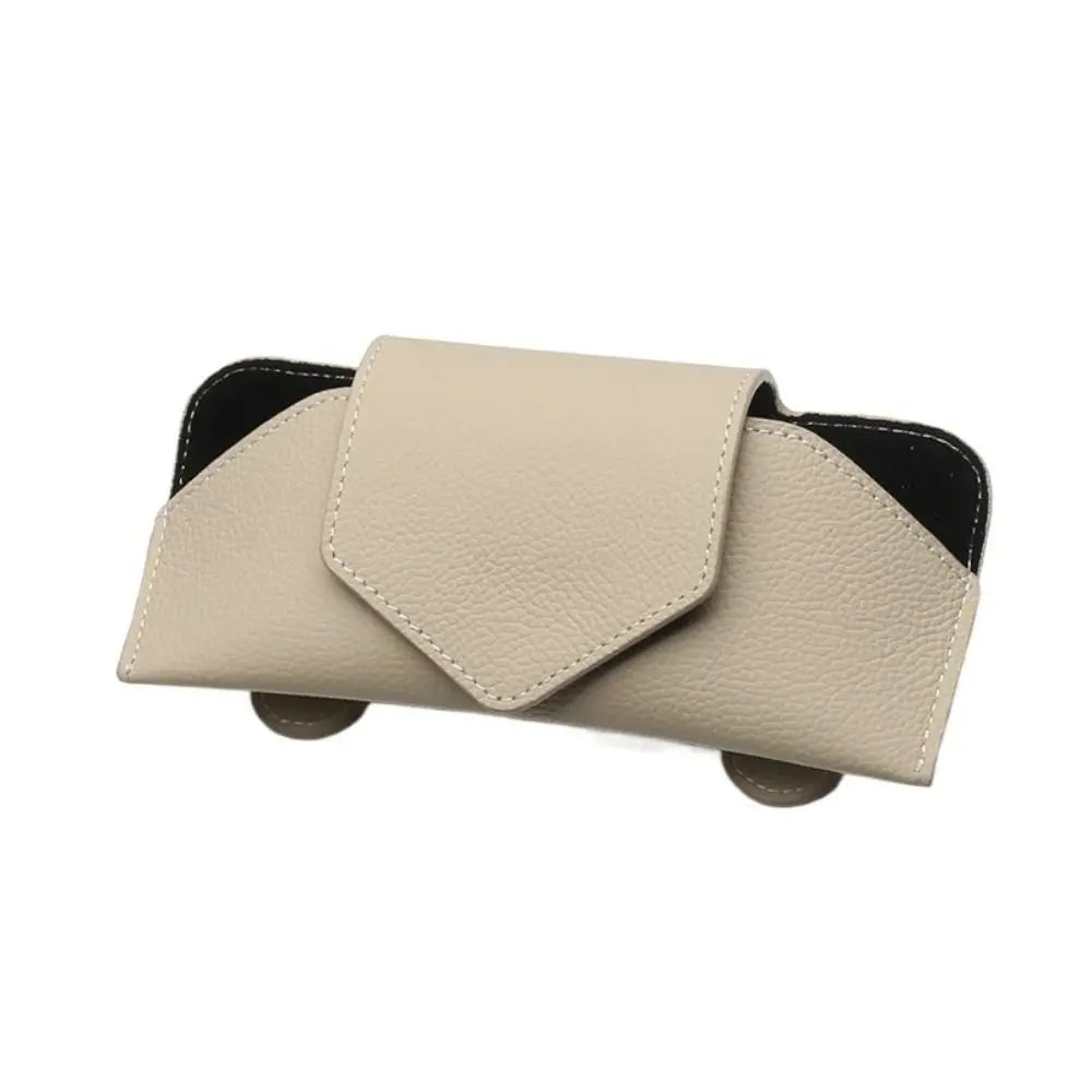 PU Leather Auto Eyeglasses Storage Case Sunglasses Clip Wear-Resistant Car Glasses Case Hidden Magnetic Closure