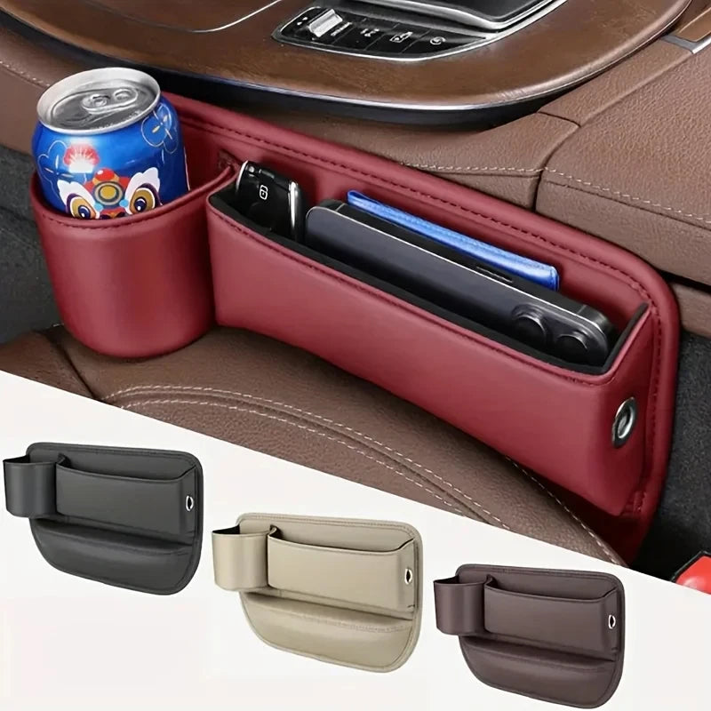 Universal Car Seat Gap Organizer Storage Box Multifunction Leather Crevice Side Storage Pocket Wallet Keys Card with Cup Holder