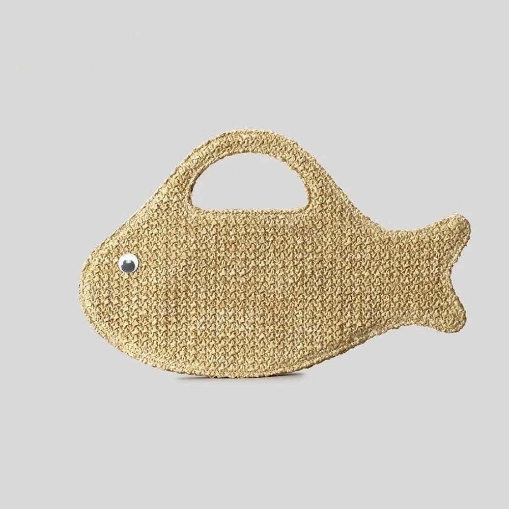 Boho Large Capacity Woven Bag Knit Straw Fish Shaped Handbag Eco-Friendly Lightweight Shopping Bag Women