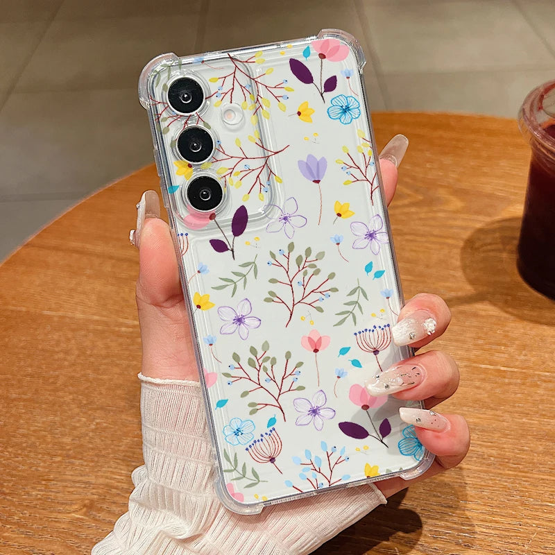 Colorful Flowers Pattern Clear Phone Case For Samsung Galaxy S26 S25 S24 S23 Ultra S22 Plus S21 S24 S25 FE Shockproof Soft Cover