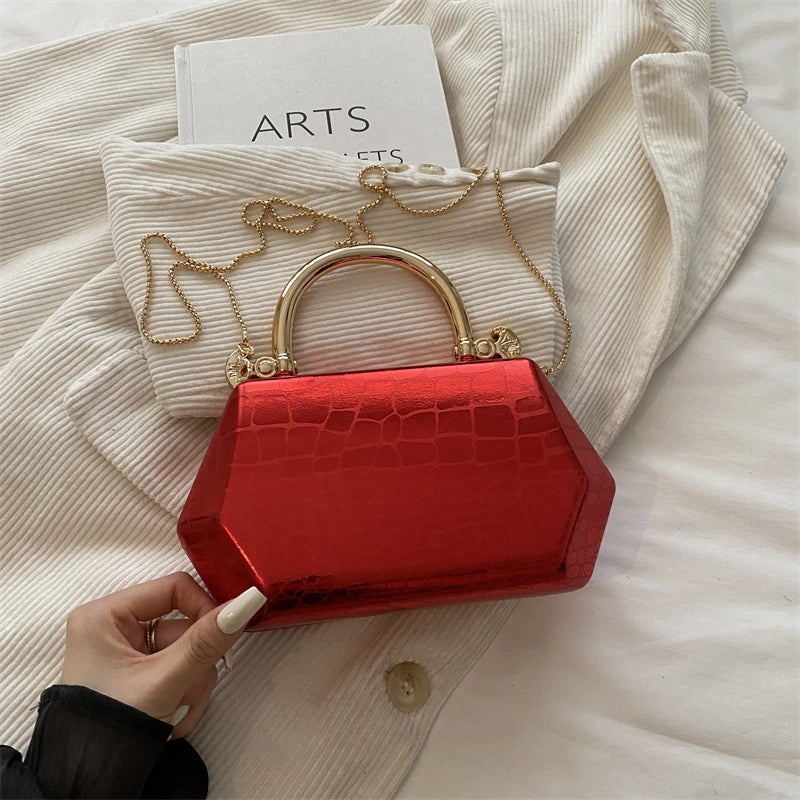 Women's Handbag Bags for Women 2026 Fashion Clutches Gold  Geometric Mini Box Party Evening Purse Crossbody Shoulder Bag