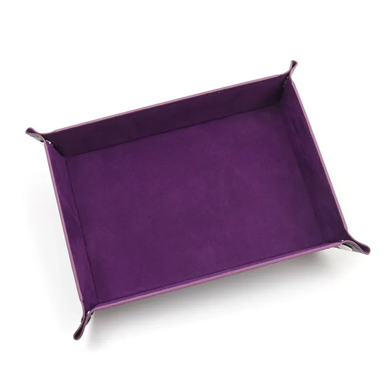 Foldable Dice Tray PU Leather Flannel Game Dice Plate Four Corners Folded Tray Home Desktop Decoration Box Coin Key Storage Tray