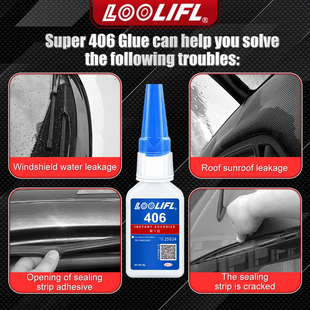Super strong 406 car glue, 3 seconds curing, waterproof, easy to operate, suitable for car parts repair and interior repair.
