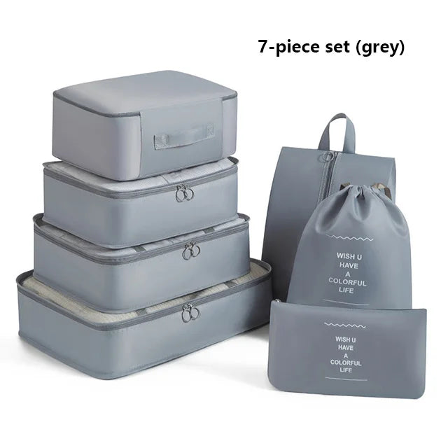 9Pcs Travel Packing Cubes Set Waterproof Luggage Organizer with Drawstring Pouches for Clothes Shoes Cosmetics Underwear - Suitc
