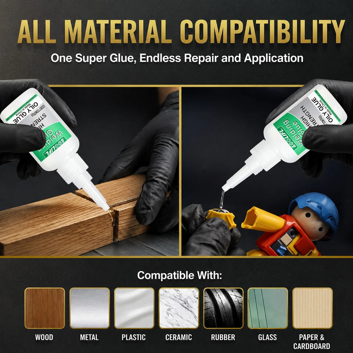 5PCS LOOLIFL 5g High Strength Oily Welding Glue, Instant Cyanoacrylate Adhesive for Wood Furniture, Metal, Plastic, Crafts, Woodworking, Ceramic, Leather, Shoe Sole, Glass, Pottery, Universal Fast Repair Glue