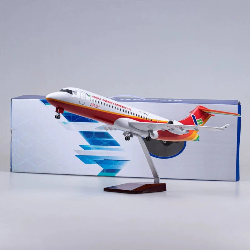 47cm Commercial Toy Model Arj21 Plane Model Civil Aviation Airplane Airliner Ornament With Wheels And Lights Home Decor