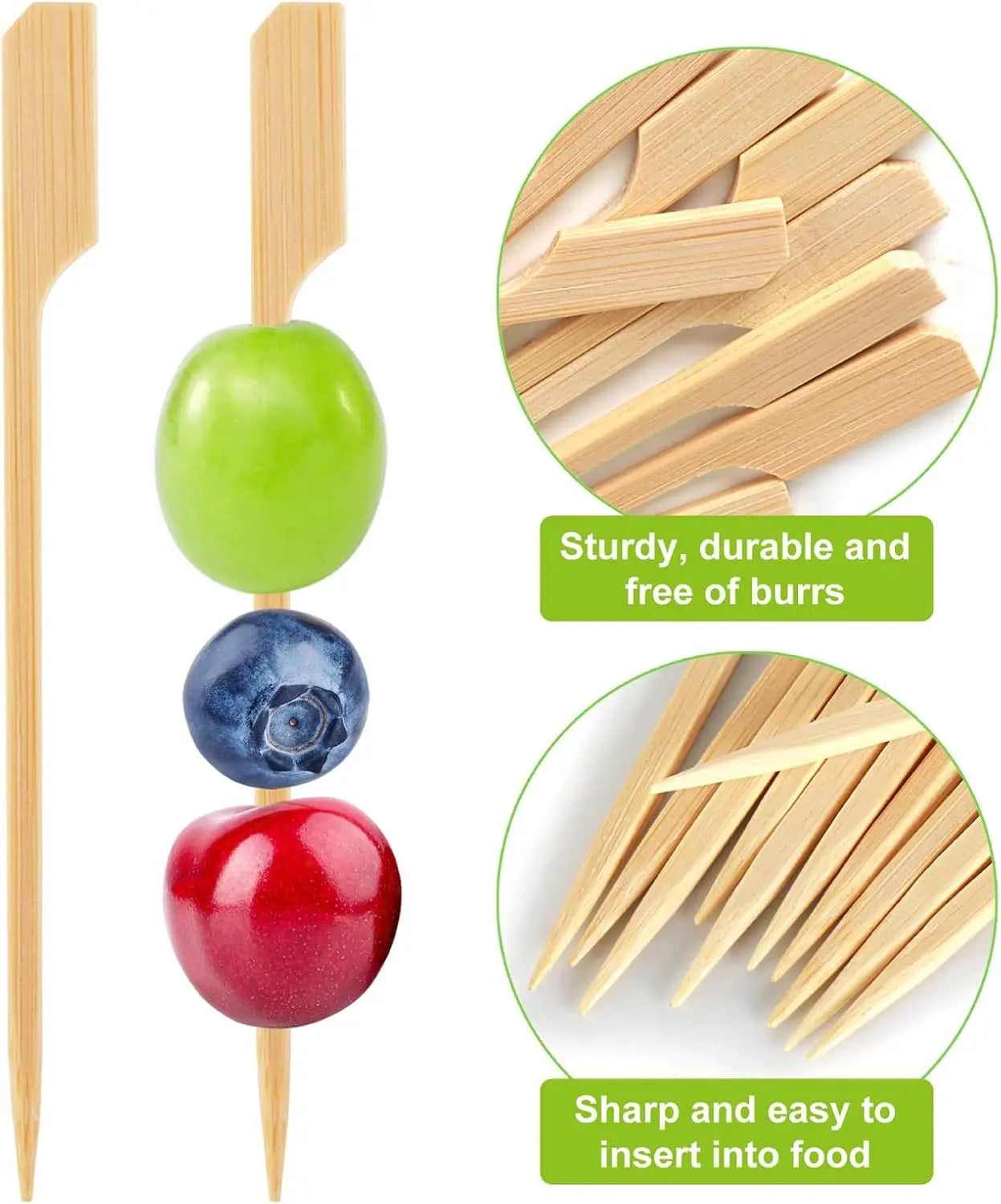 50/100pcs Bamboo Skewers Cocktail Picks for Appetizers Wooden 4.7 IN Sandwich Hamburger Skewers Disposable Fruits BBQ Food Forks