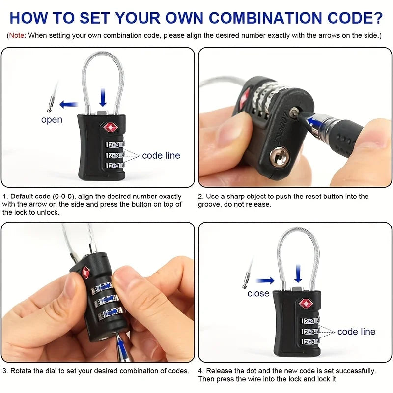TSA Customs Lock 3 digits Travel Password Changeable Lock Digital Lock Zinc Alloy Suitcase Luggage Anti-theft Lock for Airplane